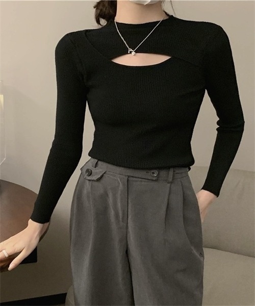 FREE STYLISTS（フリー スタイリスト）の「胸開き ハイネックニットトップス（ニット/セーター・レディース・ホワイト/ブラウン/キャメル/グリーン/ブラック/ベージュ/ブルー/オリーブ/オレンジ・FREE）」の21枚目の写真