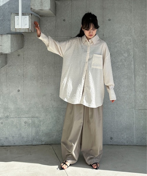 プレミアムラグジュアリースラックス BEIGE Saks Fifth Ave Solid Cream/Ivory Striped Pleated Trouser