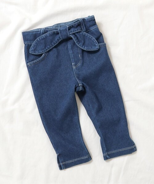 apres les cours(アプレレクール)の「【WEB限定】接触冷感ウエストリボンニットデニムパンツ(デニムパンツ・キッズ・サックスブルー/ブルー/ピンク/チェック/その他3・80/90/100/110/120/130/140)」の1枚目の写真
