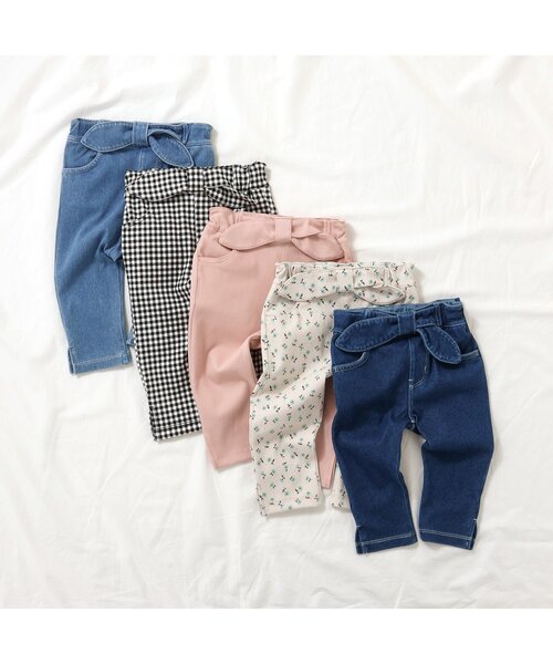 apres les cours(アプレレクール)の「【WEB限定】接触冷感ウエストリボンニットデニムパンツ(デニムパンツ・キッズ・サックスブルー/ブルー/ピンク/チェック/その他3・80/90/100/110/120/130/140)」の6枚目の写真