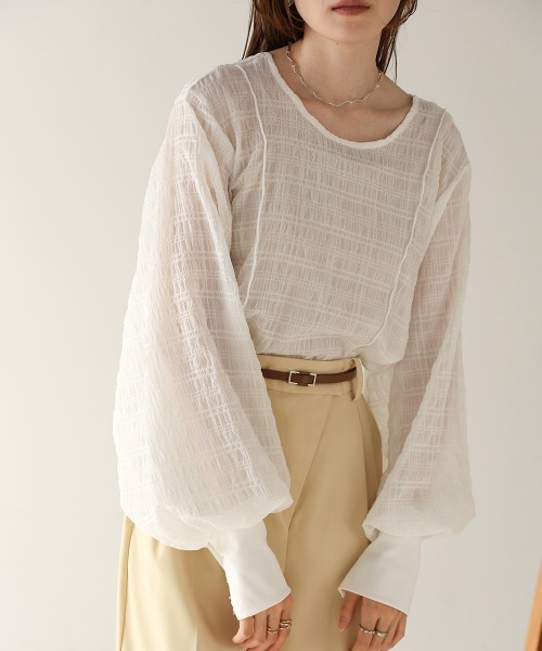 Bab（バブ）の「ドットボタン2WAYトップス（シャツ/ブラウス・レディース・ホワイト系その他/グリーン/オフホワイト/ブルーグリーン・M）」の2枚目の写真