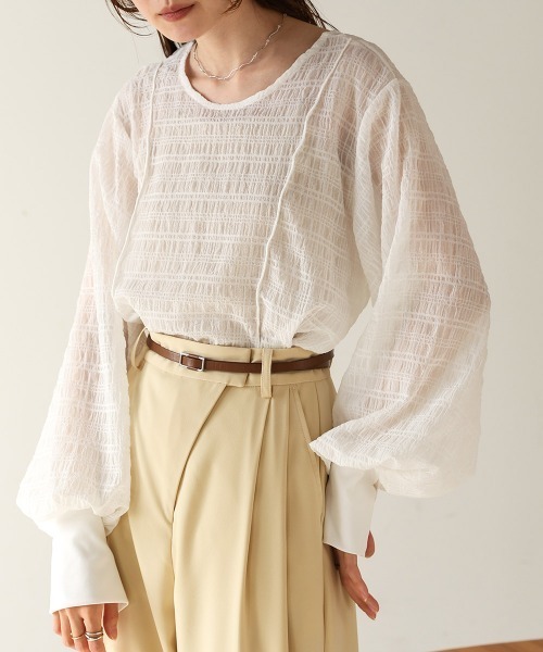 Bab（バブ）の「ドットボタン2WAYトップス（シャツ/ブラウス・レディース・ホワイト系その他/グリーン/オフホワイト/ブルーグリーン・M）」の6枚目の写真