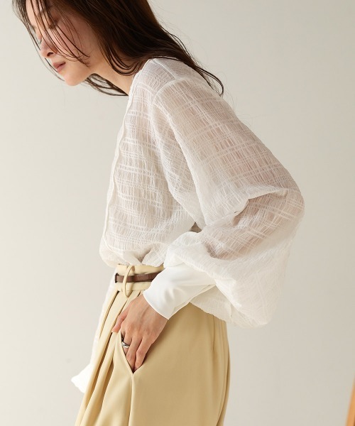 Bab（バブ）の「ドットボタン2WAYトップス（シャツ/ブラウス・レディース・ホワイト系その他/グリーン/オフホワイト/ブルーグリーン・M）」の9枚目の写真