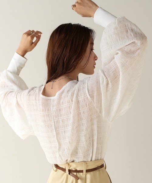 Bab（バブ）の「ドットボタン2WAYトップス（シャツ/ブラウス・レディース・ホワイト系その他/グリーン/オフホワイト/ブルーグリーン・M）」の12枚目の写真