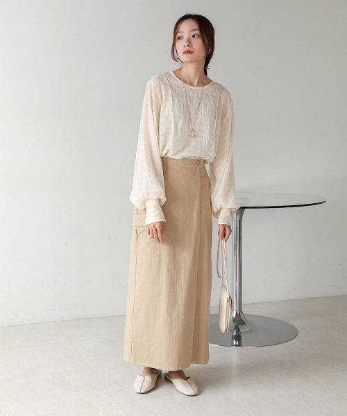 Bab（バブ）の「ドットボタン2WAYトップス（シャツ/ブラウス・レディース・ホワイト系その他/グリーン/オフホワイト/ブルーグリーン・M）」の15枚目の写真