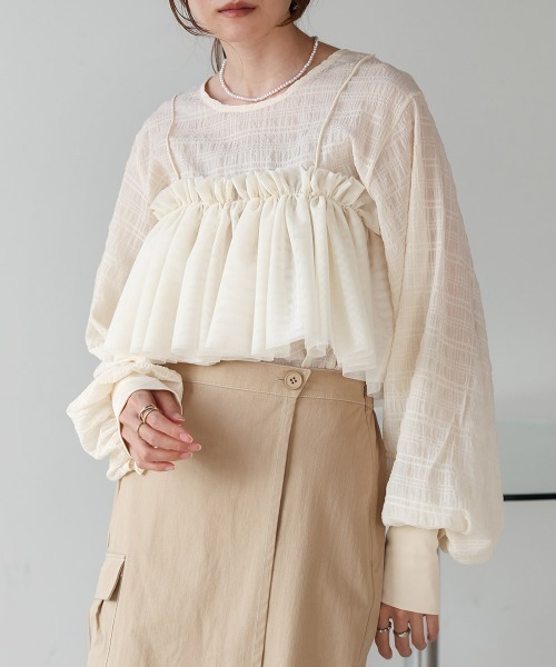 Bab（バブ）の「ドットボタン2WAYトップス（シャツ/ブラウス・レディース・ホワイト系その他/グリーン/オフホワイト/ブルーグリーン・M）」の21枚目の写真