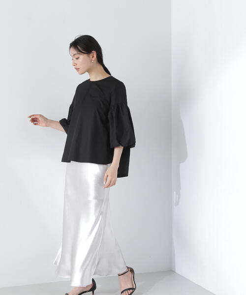 NATURAL BEAUTY BASIC（ナチュラルビューティーベーシック）の「◇メタルサテンナロースカート（スカート・レディース・グレー/ブルー・MEDIUM）」の6枚目の写真