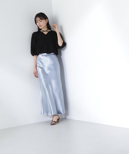 NATURAL BEAUTY BASIC（ナチュラルビューティーベーシック）の「◇メタルサテンナロースカート（スカート・レディース・グレー/ブルー・MEDIUM）」の12枚目の写真
