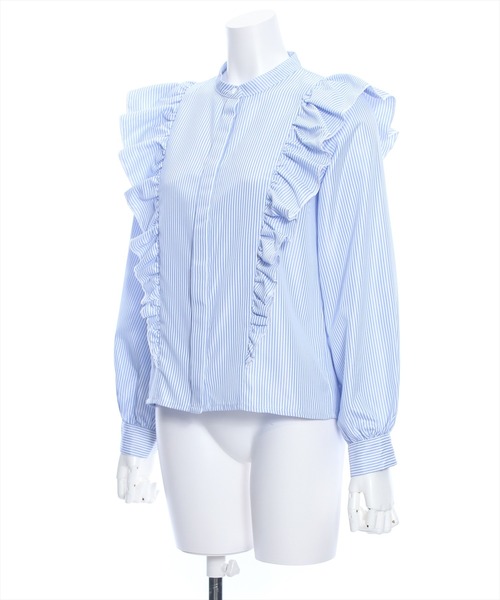clear（クリア）の「≪再入荷≫ダブルフリルストライプ長袖シャツ[着回し力抜群 ガーリー]（シャツ/ブラウス・レディース・ネイビー/ブラック/サックスブルー・F）」の15枚目の写真