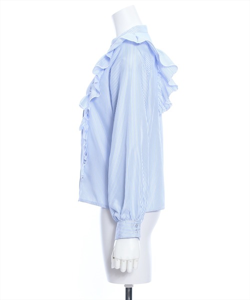 clear（クリア）の「≪再入荷≫ダブルフリルストライプ長袖シャツ[着回し力抜群 ガーリー]（シャツ/ブラウス・レディース・ネイビー/ブラック/サックスブルー・F）」の9枚目の写真