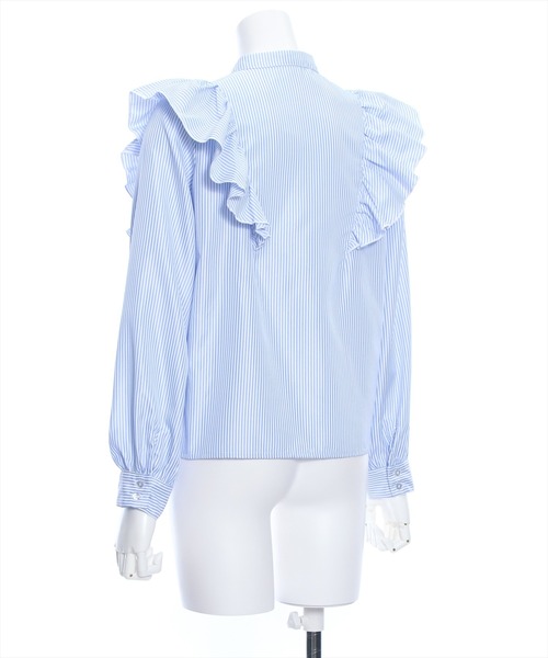 clear（クリア）の「≪再入荷≫ダブルフリルストライプ長袖シャツ[着回し力抜群 ガーリー]（シャツ/ブラウス・レディース・ネイビー/ブラック/サックスブルー・F）」の10枚目の写真