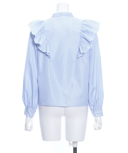 clear（クリア）の「≪再入荷≫ダブルフリルストライプ長袖シャツ[着回し力抜群 ガーリー]（シャツ/ブラウス・レディース・ネイビー/ブラック/サックスブルー・F）」の11枚目の写真