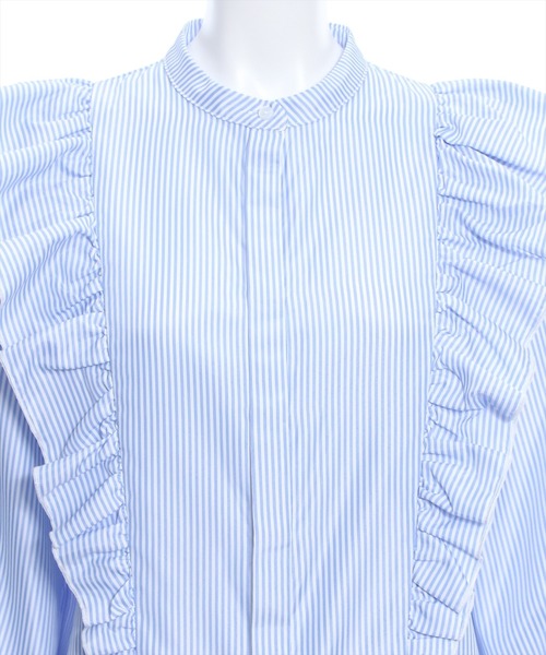 clear（クリア）の「≪再入荷≫ダブルフリルストライプ長袖シャツ[着回し力抜群 ガーリー]（シャツ/ブラウス・レディース・ネイビー/ブラック/サックスブルー・F）」の14枚目の写真