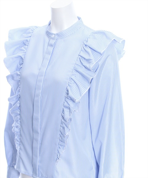 clear（クリア）の「≪再入荷≫ダブルフリルストライプ長袖シャツ[着回し力抜群 ガーリー]（シャツ/ブラウス・レディース・ネイビー/ブラック/サックスブルー・F）」の13枚目の写真