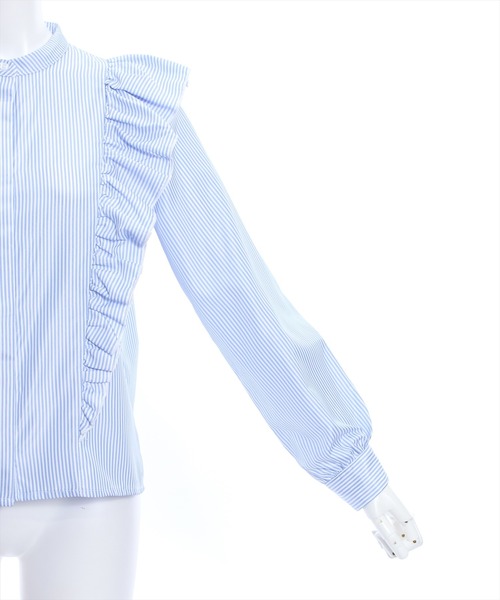 clear（クリア）の「≪再入荷≫ダブルフリルストライプ長袖シャツ[着回し力抜群 ガーリー]（シャツ/ブラウス・レディース・ネイビー/ブラック/サックスブルー・F）」の12枚目の写真