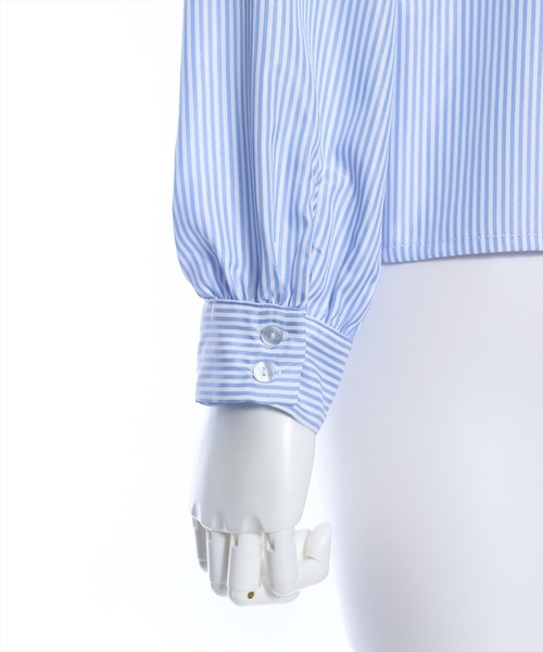 clear（クリア）の「≪再入荷≫ダブルフリルストライプ長袖シャツ[着回し力抜群 ガーリー]（シャツ/ブラウス・レディース・ネイビー/ブラック/サックスブルー・F）」の7枚目の写真