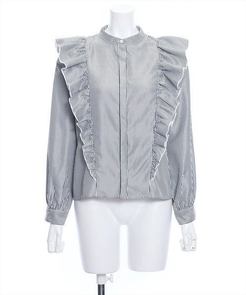 clear（クリア）の「≪再入荷≫ダブルフリルストライプ長袖シャツ[着回し力抜群 ガーリー]（シャツ/ブラウス・レディース・ネイビー/ブラック/サックスブルー・F）」の22枚目の写真