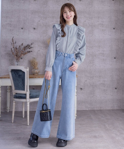 clear（クリア）の「≪再入荷≫ダブルフリルストライプ長袖シャツ[着回し力抜群 ガーリー]（シャツ/ブラウス・レディース・ネイビー/ブラック/サックスブルー・F）」の19枚目の写真