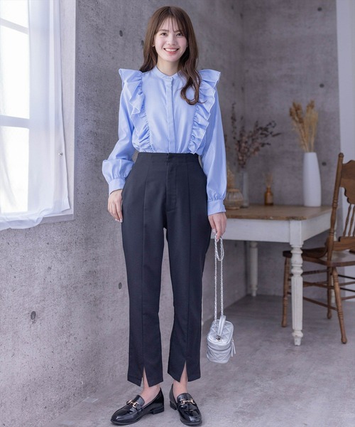 clear（クリア）の「≪再入荷≫ダブルフリルストライプ長袖シャツ[着回し力抜群 ガーリー]（シャツ/ブラウス・レディース・ネイビー/ブラック/サックスブルー・F）」の20枚目の写真