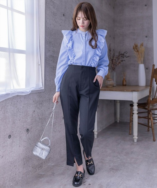 clear（クリア）の「≪再入荷≫ダブルフリルストライプ長袖シャツ[着回し力抜群 ガーリー]（シャツ/ブラウス・レディース・ネイビー/ブラック/サックスブルー・F）」の21枚目の写真