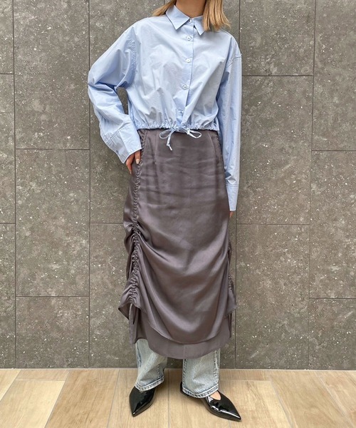 LOWRYS FARM（ローリーズファーム）の「ドロストクロップドシャツＬＳ 996959（シャツ/ブラウス・レディース・ホワイト/ブラック/ライトブルー・FREE）」の5枚目の写真