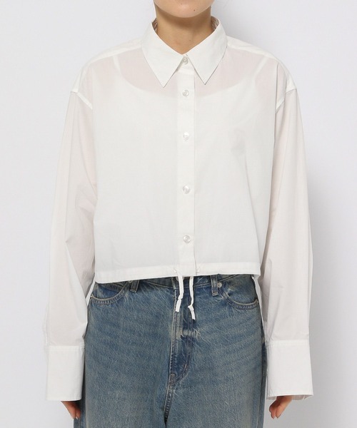 LOWRYS FARM（ローリーズファーム）の「ドロストクロップドシャツＬＳ 996959（シャツ/ブラウス・レディース・ホワイト/ブラック/ライトブルー・FREE）」の9枚目の写真