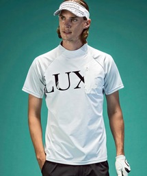 LUXEAKMPLUS(リュクスエイケイエムプラス)ゴルフ 配色ロゴ半袖モックネックTシャツ