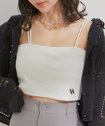 VIS | 【選べる着丈】カップ付きロゴ刺繍Wストラップキャミソール【洗える】(キャミソール)