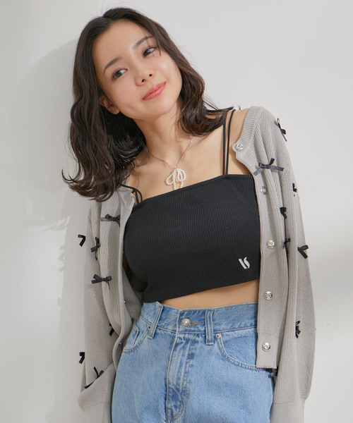 VIS(ビス)の「【選べる着丈】カップ付きロゴ刺繍Wストラップキャミソール【洗える】(キャミソール・レディース・ブラック/オフホワイト/ホワイト・FREE/FS)」の4枚目の写真