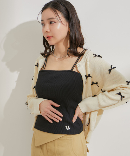 VIS(ビス)の「【選べる着丈】カップ付きロゴ刺繍Wストラップキャミソール【洗える】(キャミソール・レディース・ブラック/オフホワイト/ホワイト・FREE/FS)」の5枚目の写真