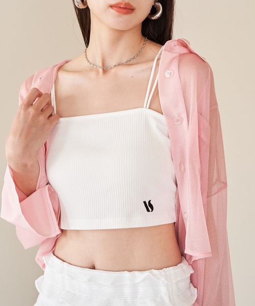 VIS(ビス)の「【選べる着丈】カップ付きロゴ刺繍Wストラップキャミソール【洗える】(キャミソール・レディース・ブラック/オフホワイト/ホワイト・FREE/FS)」の2枚目の写真