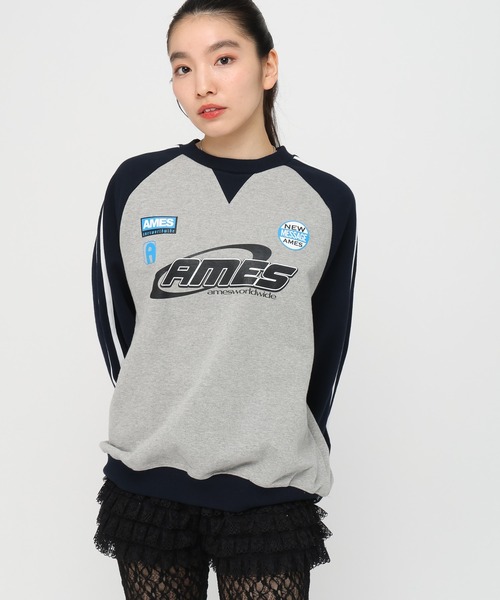 ★AMES-WORLDWIDE★LOGO TYPO RAGLAN SWEATSHIRT BLACK★正規品 unisex-organic-raglan-