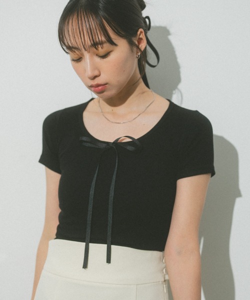 VANNIE U(ヴァニーユー)の「リボンコンパクトチビTシャツ(Tシャツ/カットソー・レディース・ブラック/グレー/ホワイト・FREE)」の3枚目の写真