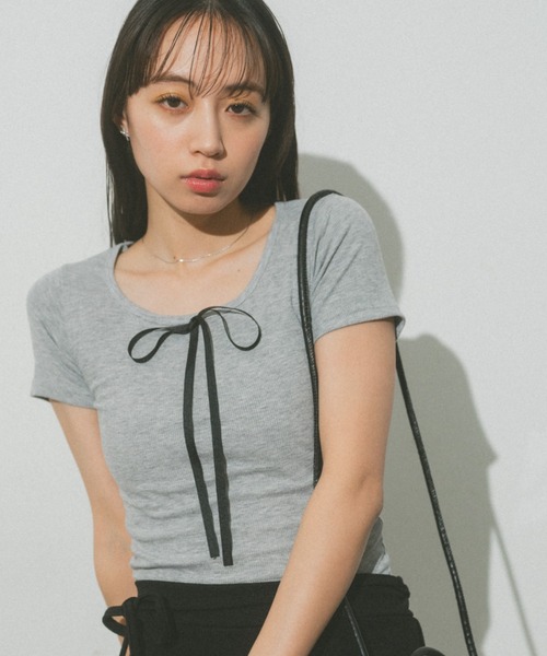 VANNIE U(ヴァニーユー)の「リボンコンパクトチビTシャツ(Tシャツ/カットソー・レディース・ブラック/グレー/ホワイト・FREE)」の8枚目の写真