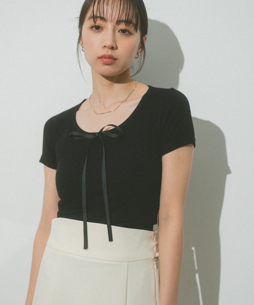VANNIE U(ヴァニーユー)の「リボンコンパクトチビTシャツ(Tシャツ/カットソー・レディース・ブラック/グレー/ホワイト・FREE)」の6枚目の写真