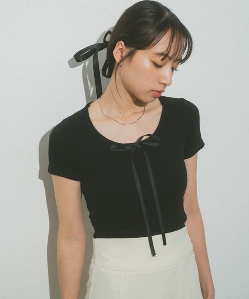 VANNIE U(ヴァニーユー)の「リボンコンパクトチビTシャツ(Tシャツ/カットソー・レディース・ブラック/グレー/ホワイト・FREE)」の20枚目の写真