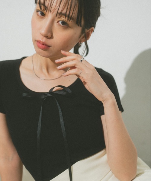 VANNIE U(ヴァニーユー)の「リボンコンパクトチビTシャツ(Tシャツ/カットソー・レディース・ブラック/グレー/ホワイト・FREE)」の19枚目の写真