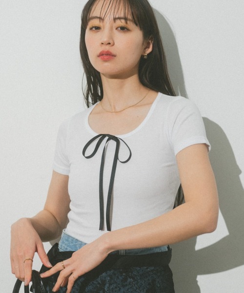 VANNIE U(ヴァニーユー)の「リボンコンパクトチビTシャツ(Tシャツ/カットソー・レディース・ブラック/グレー/ホワイト・FREE)」の15枚目の写真