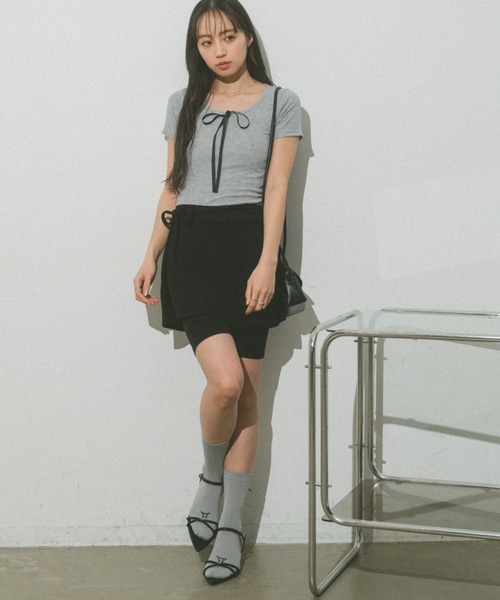VANNIE U(ヴァニーユー)の「リボンコンパクトチビTシャツ(Tシャツ/カットソー・レディース・ブラック/グレー/ホワイト・FREE)」の9枚目の写真