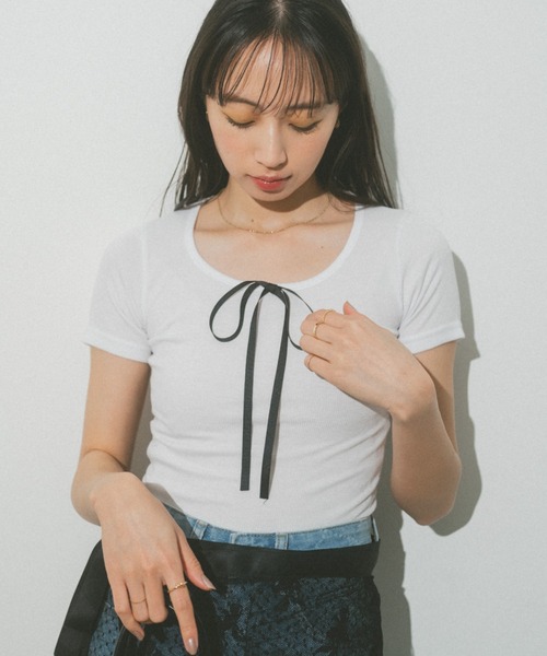 VANNIE U(ヴァニーユー)の「リボンコンパクトチビTシャツ(Tシャツ/カットソー・レディース・ブラック/グレー/ホワイト・FREE)」の12枚目の写真