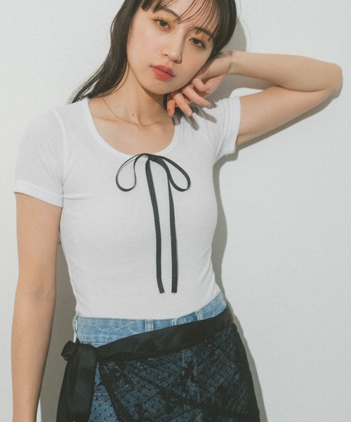 VANNIE U(ヴァニーユー)の「リボンコンパクトチビTシャツ(Tシャツ/カットソー・レディース・ブラック/グレー/ホワイト・FREE)」の10枚目の写真