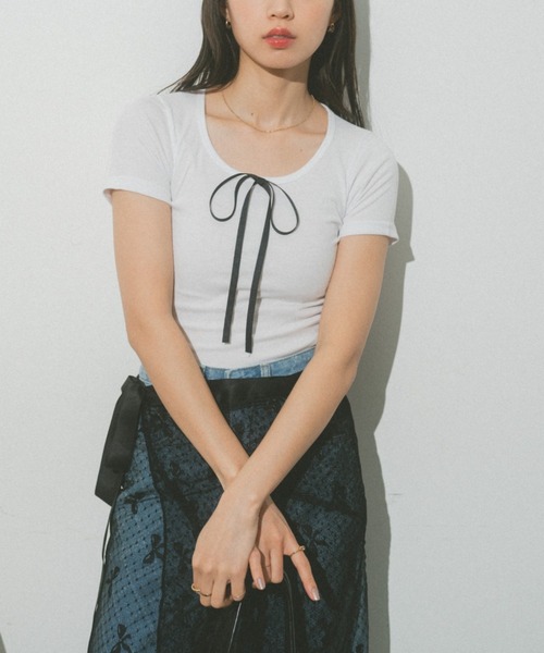 VANNIE U(ヴァニーユー)の「リボンコンパクトチビTシャツ(Tシャツ/カットソー・レディース・ブラック/グレー/ホワイト・FREE)」の11枚目の写真