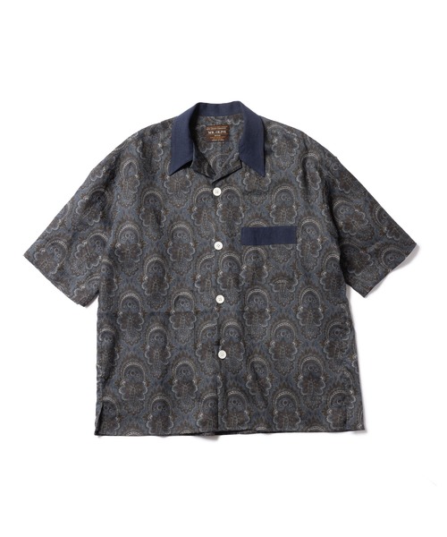MR.OLIVE(ミスターオリーブ)の「MR.OLIVE/ミスターオリーブ PAISLEY LINEN - CLASSIC OPEN COLLAR SHIRT オープンカラーシャツ(シャツ/ブラウス・メンズ・ネイビー/オフホワイト・L/S/M)」の2枚目の写真