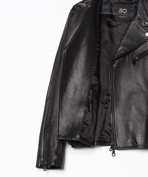 CINQUANTA（チンクアンタ）の「CINQUANTA / チンクワンタ：STAND COLLAR DOUBLE RIDERS：H517[MUS]（ライダースジャケット・メンズ・ブラック・48/50）」の3枚目の写真