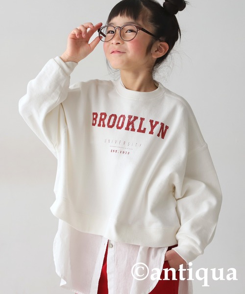 antiqua(アンティカ)の「カレッジロゴプルオーバー(スウェット・キッズ・杢グレー/オフホワイト/ブラック・130/120)」の5枚目の写真