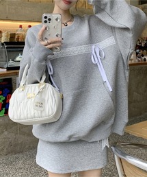 Chick | カジュアルリボンレーススウェット&ラインミニスカート セットアップ 2点セット(スウェット)