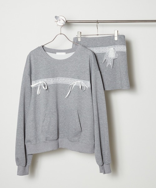 Chick（チック）の「カジュアルリボンレーススウェット&ラインミニスカート セットアップ 2点セット（スウェット・メンズ・グレー・FREE）」の12枚目の写真