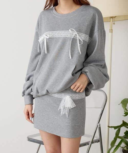 Chick（チック）の「カジュアルリボンレーススウェット&ラインミニスカート セットアップ 2点セット（スウェット・メンズ・グレー・FREE）」の14枚目の写真
