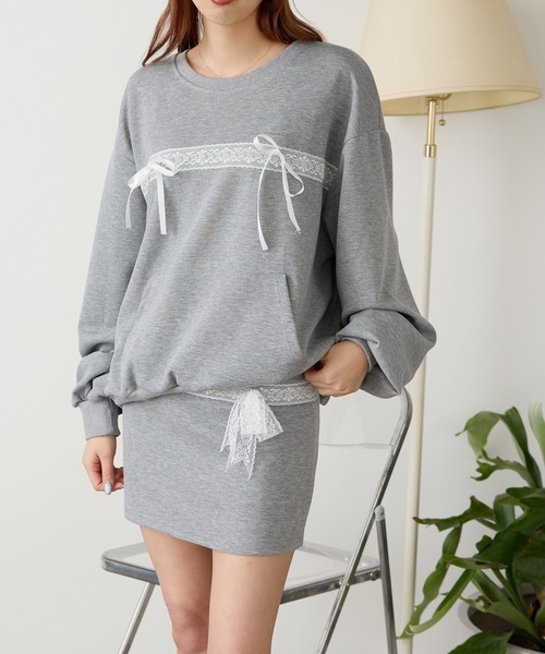 Chick（チック）の「カジュアルリボンレーススウェット&ラインミニスカート セットアップ 2点セット（スウェット・メンズ・グレー・FREE）」の15枚目の写真