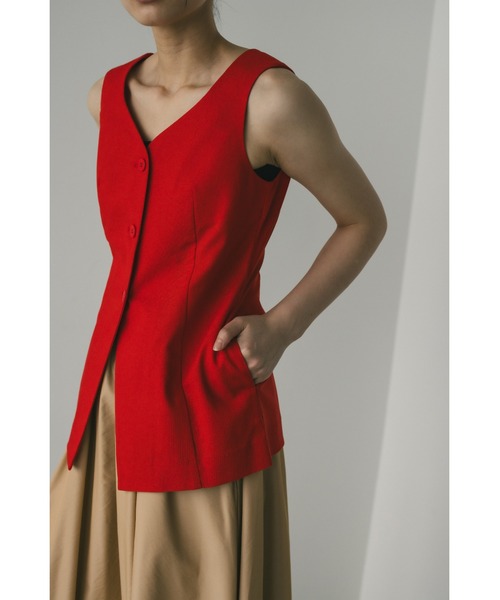 STYLEMIXER（スタイルミキサー）の「リネンミックスカーブネックベスト（ベスト・レディース・ブラック/レッド/ホワイト系その他・FREE）」の7枚目の写真